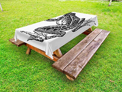 ABAKUHAUS Rane Tovaglia da Esterno, Punteggiato Razza Anfibio Esotico, Tovaglia da Picnic Lavabile Decorativa, 145 cm x 305 cm, Charcoal Grey Bianco