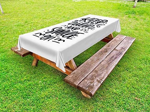 ABAKUHAUStai calmo Tovaglia da Esterno, Sorriso sul Tipografia, Tovaglia da Picnic Lavabile Decorativa, 145 cm x 210 cm, Charcoal Grey And White