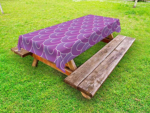 ABAKUHAUS Astratto Tovaglia da Esterno, Vibrante Tone semicerchi, Tovaglia da Picnic Lavabile Decorativa, 145 cm x 265 cm, Fucsia e Bianco