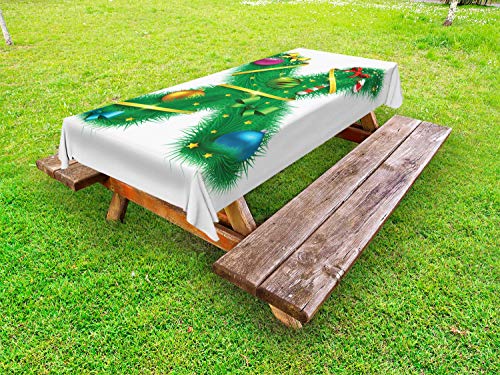 ABAKUHAUS Christmas Alphabet Tovaglia da Esterno, Lettera X Motif, Tovaglia da Picnic Lavabile Decorativa, 145 cm x 305 cm, Bianco e Verde
