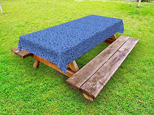ABAKUHAUS Blu Paisley Tovaglia da Esterno, A Forma di Goccia Art Folk, Tovaglia da Picnic Lavabile Decorativa, 145 cm x 265 cm, Persian Blue Baby Blue