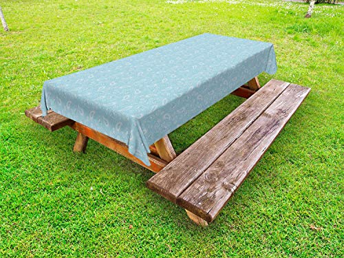 ABAKUHAUS Blu Paisley Tovaglia da Esterno, Pine Cone Ispirazione, Tovaglia da Picnic Lavabile Decorativa, 145 cm x 305 cm, Pale Blue e Champagne