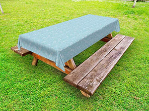 ABAKUHAUS Blu Paisley Tovaglia da Esterno, Pine Cone Ispirazione, Tovaglia da Picnic Lavabile Decorativa, 145 cm x 305 cm, Pale Blue e Champagne