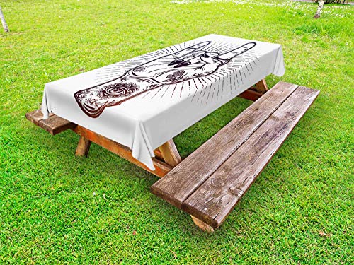 ABAKUHAUS Rock And Roll Tovaglia da Esterno, Raised Tattooed Mano, Tovaglia da Picnic Lavabile Decorativa, 145 cm x 210 cm, Redbrown Dark Purple