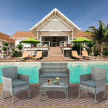 SUFUBAI - Set di mobili da balcone, 4 pezzi, set di mobili da giardino in rattan, sedia in vimini, per cortile, portico, giardino, piscina, balcone