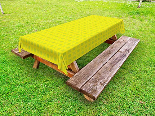 ABAKUHAUS Astratto Tovaglia da Esterno, Piazze Rotonda Monotone, Tovaglia da Picnic Lavabile Decorativa, 145 cm x 305 cm, Giallo Verde Giallo