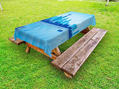 ABAKUHAUS Seattle Skyline Tovaglia da Esterno, Urban Scene Shadowy, Tovaglia da Picnic Lavabile Decorativa, 145 cm x 305 cm, Cielo Blu e Azzurro