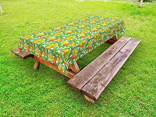 ABAKUHAUS Frutta Tovaglia da Esterno, Filiali Mango maturo, Tovaglia da Picnic Lavabile Decorativa, 145 cm x 305 cm, Verde Vermilion