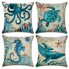 JOTOM Fodera per Cuscino Geometria Alberi Uccelli e Fiori Federa per Divano Famiglia Soggiorno Camera da Letto Decorazione, 45x45cm, Set di 4 Pezzi(Animale Marino 2)