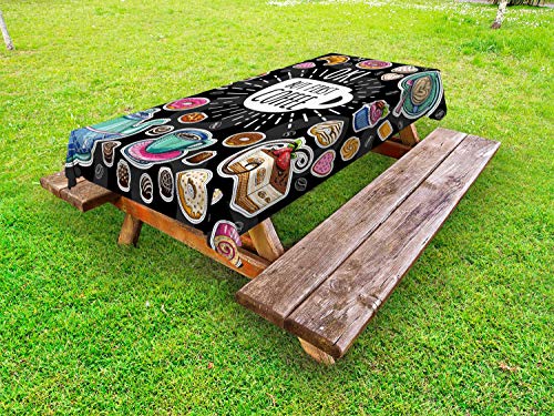 ABAKUHAUS Ma Primo caffè Tovaglia da Esterno, Patisserie Dessert, Tovaglia da Picnic Lavabile Decorativa, 145 cm x 265 cm, Charcoal Grigio Multicolore