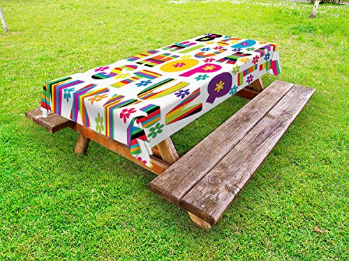 ABAKUHAUS Alfabeto Tovaglia da Esterno, Floreali Lettere educativi, Tovaglia da Picnic Lavabile Decorativa, 145 cm x 305 cm, Multicolore