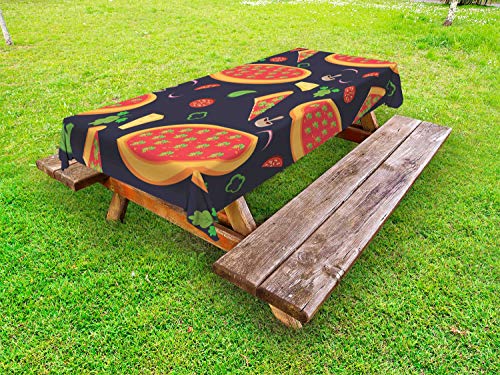 ABAKUHAUS Italia Tovaglia da Esterno, di Verdure Immagine Pizze Art, Tovaglia da Picnic Lavabile Decorativa, 145 cm x 265 cm, Dark Blue Grey e Multicolore