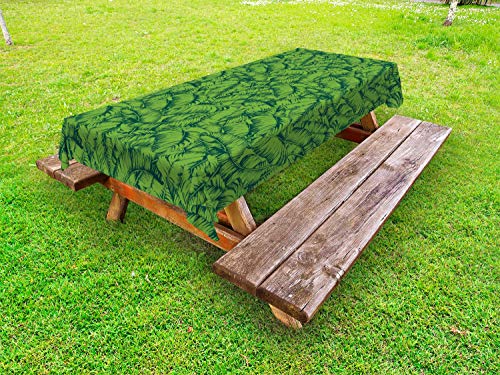 ABAKUHAUS Esotico Tovaglia da Esterno, Clutter di Foglie di Banana, Tovaglia da Picnic Lavabile Decorativa, 145 cm x 305 cm, Felce Verde Hunter Verde