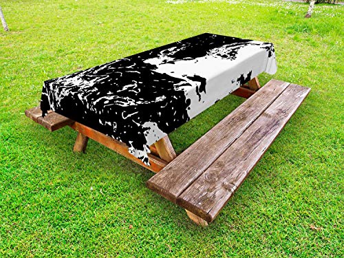 ABAKUHAUS Marmo Stampa Tovaglia da Esterno, Monocromatico Macchie, Tovaglia da Picnic Lavabile Decorativa, 145 cm x 305 cm, Charcoal Grey And White