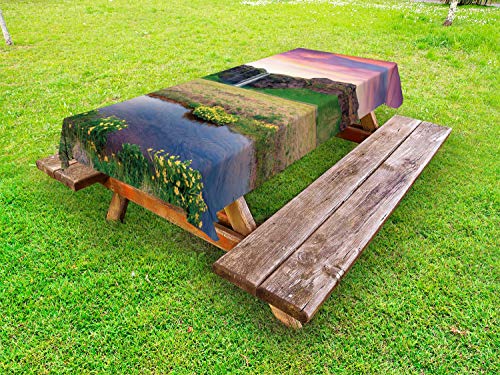 ABAKUHAUS Paesaggio Tovaglia da Esterno, Cascata View in Alba, Tovaglia da Picnic Lavabile Decorativa, 145 cm x 265 cm, Multicolore