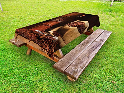 ABAKUHAUS caffè Tovaglia da Esterno, Fagioli Grinder in Tela Ruvida, Tovaglia da Picnic Lavabile Decorativa, 145 cm x 210 cm, Cannella Antracite