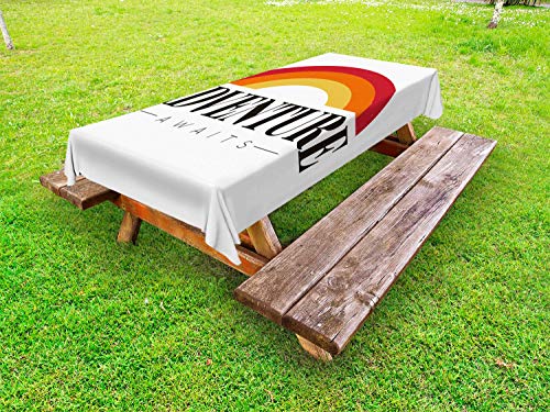 ABAKUHAUS Detto Tovaglia da Esterno, Tangerine Arcobaleno Formulazione, Tovaglia da Picnic Lavabile Decorativa, 145 cm x 265 cm, Bianco Multicolor