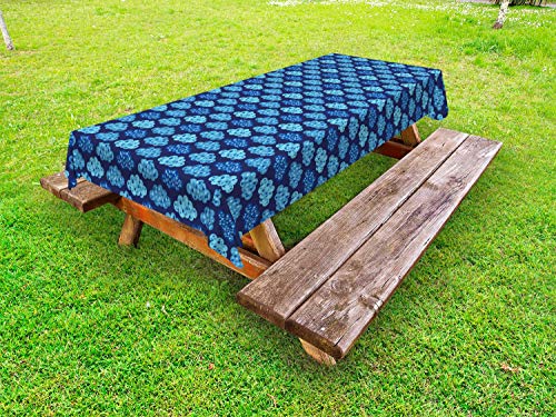 ABAKUHAUS Nuvole Tovaglia da Esterno, Monocromatiche Nuvole e Pioggia, Tovaglia da Picnic Lavabile Decorativa, 145 cm x 210 cm, Indigo Blue Sky