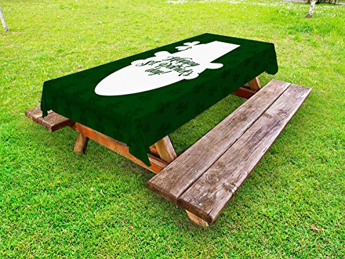ABAKUHAUS Pub Irlandese Tovaglia da Esterno, Cappello Leprechaun And Clover, Tovaglia da Picnic Lavabile Decorativa, 145 cm x 210 cm, Smeraldo Verde Scuro Bianco