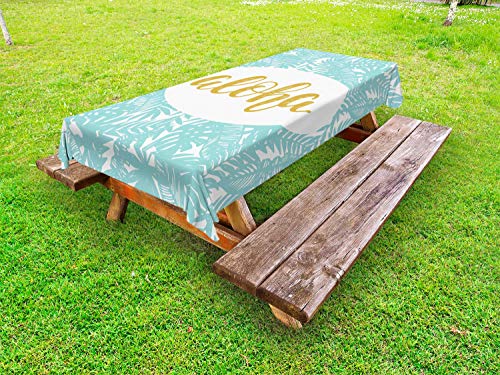 ABAKUHAUS Aloha Tovaglia da Esterno, Formulazione con Foglie di Palma, Tovaglia da Picnic Lavabile Decorativa, 145 cm x 265 cm, Seafoam Giallo