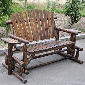 Sedia a dondolo da esterno a 2 posti con altalena da esterno, Panca da terrazza con sedile altalena da giardino legno massello, Panca da giardino resistente alle intemperie con schienale e braccioli