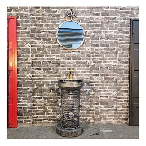ZTGL Cilindrico Mobile da Bagno con Lavabo, Ferro Battuto Stile Industriale Mobile Bagno, Salvaspazio,Argento,with Mirror
