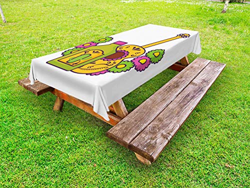 ABAKUHAUS Tequila Tovaglia da Esterno, Folkloristico Messicano della Chitarra, Tovaglia da Picnic Lavabile Decorativa, 145 cm x 210 cm, Multicolore