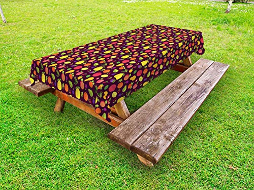 ABAKUHAUS Frutta Tovaglia da Esterno, Cherry Mela Arancia Peach, Tovaglia da Picnic Lavabile Decorativa, 145 cm x 265 cm, Scuro Fucsia Multicolor