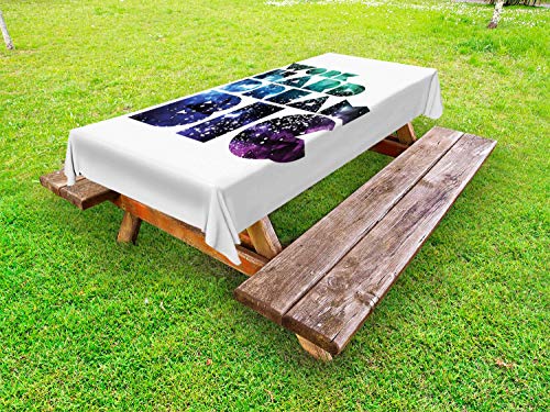 ABAKUHAUS Detto Tovaglia da Esterno, Forte Dire Filosofico, Tovaglia da Picnic Lavabile Decorativa, 145 cm x 305 cm, Jade Green e Persian Blue