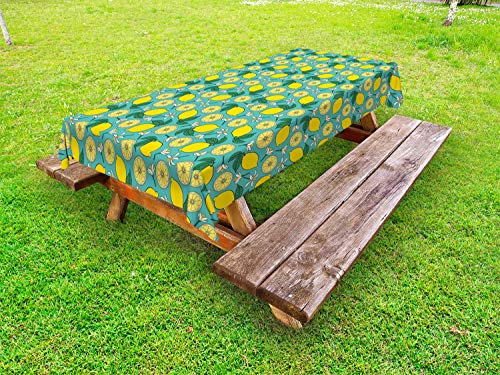 ABAKUHAUS Limoni Tovaglia da Esterno, Ritmica Citrus Blossoms, Tovaglia da Picnic Lavabile Decorativa, 145 cm x 210 cm, Giada Gialla Verde