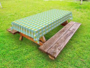 ABAKUHAUS Geometrico Rhombus Tovaglia da Esterno, Argyle Concetto, Tovaglia da Picnic Lavabile Decorativa, 145 cm x 305 cm, Giallo Verde Guscio d'uovo