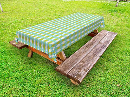 ABAKUHAUS Geometrico Rhombus Tovaglia da Esterno, Argyle Concetto, Tovaglia da Picnic Lavabile Decorativa, 145 cm x 265 cm, Giallo Verde Guscio d'uovo