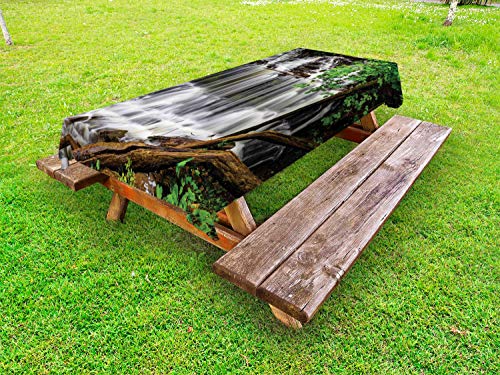ABAKUHAUS Cascata Tovaglia da Esterno, Jungle Meraviglie Naturali, Tovaglia da Picnic Lavabile Decorativa, 145 cm x 305 cm, Lime Green Scuro Cocoa