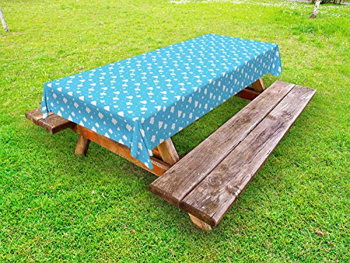 ABAKUHAUS Cielo Blu Tovaglia da Esterno, Fluffy Clouds Day Time, Tovaglia da Picnic Lavabile Decorativa, 145 cm x 265 cm, Profondo Cielo Blu e Bianco