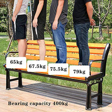 Panchina da giardino per terrazza, panca da giardino per esterni in legno massello da 2-3 posti, sedia da portico resistente alle intemperie, sedia da cortile in legno duro con struttura in ghisa, u