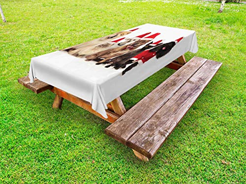 ABAKUHAUS Cane e Gatto Tovaglia da Esterno, Squadra di Animali ansimante, Tovaglia da Picnic Lavabile Decorativa, 145 cm x 210 cm, Bianco Multicolor