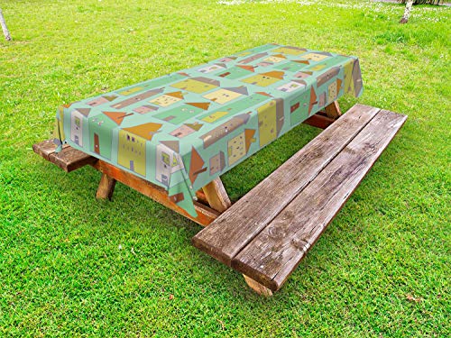 ABAKUHAUS Architettura Tovaglia da Esterno, Crooked Case Design, Tovaglia da Picnic Lavabile Decorativa, 145 cm x 305 cm, Mandorla Verde e Multicolore
