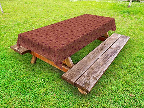 ABAKUHAUS Botanico Tovaglia da Esterno, Fioritura Floreale Dettagli, Tovaglia da Picnic Lavabile Decorativa, 145 cm x 265 cm, Redwood Maroon