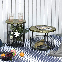 Outsunny Set di 2 Tavolini da Giardino in Metallo con Ceste, Arredamento da Esterno Stile Industriale Nero