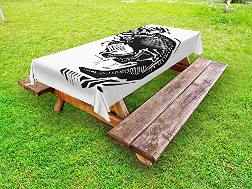 ABAKUHAUS Scheletro Tovaglia da Esterno, Incisione su Legno fossile di Dinosauro, Tovaglia da Picnic Lavabile Decorativa, 145 cm x 305 cm, Charcoal Grey Bianco