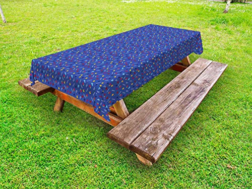 ABAKUHAUS Astratto Tovaglia da Esterno, Geometrico Hipster, Tovaglia da Picnic Lavabile Decorativa, 145 cm x 305 cm, Viola Scuro Multicolor