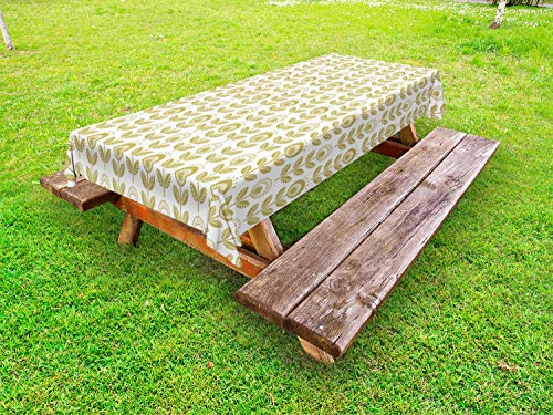 ABAKUHAUS Floreale Tovaglia da Esterno, Scandinavian Design Folk, Tovaglia da Picnic Lavabile Decorativa, 145 cm x 265 cm, Khaki Bianco