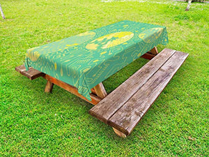 ABAKUHAUS Estratto Surreale Tovaglia da Esterno, Scarabocchio, Tovaglia da Picnic Lavabile Decorativa, 145 cm x 265 cm, Shamrock Verde Giallo