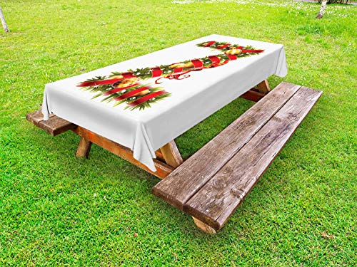 ABAKUHAUS Christmas Alphabet Tovaglia da Esterno, Lettera Z Icona, Tovaglia da Picnic Lavabile Decorativa, 145 cm x 265 cm, Pearl e Verde Oliva