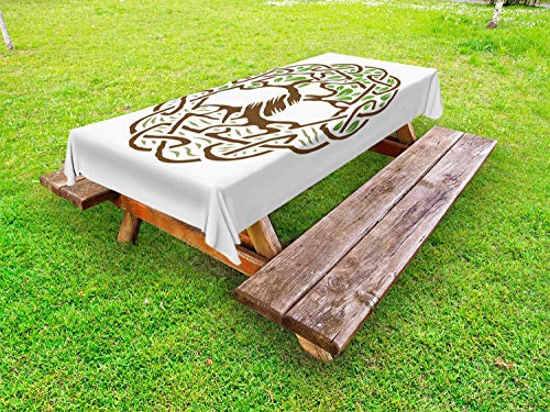ABAKUHAUS Celtico Tovaglia da Esterno, Europea Natura Motivi, Tovaglia da Picnic Lavabile Decorativa, 145 cm x 210 cm, Brown Pale Green