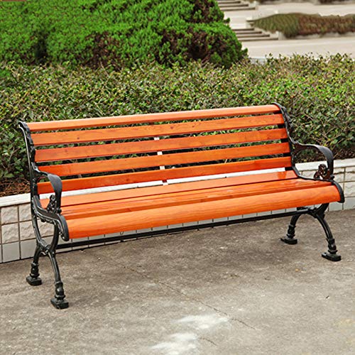 Panca da giardino per esterni panchina in metallo, panchina da 150 cm / 3 posti per terrazza con prato inglese, seduta a doghe in legno massello anticorrosivo resistente alle intemperie panca