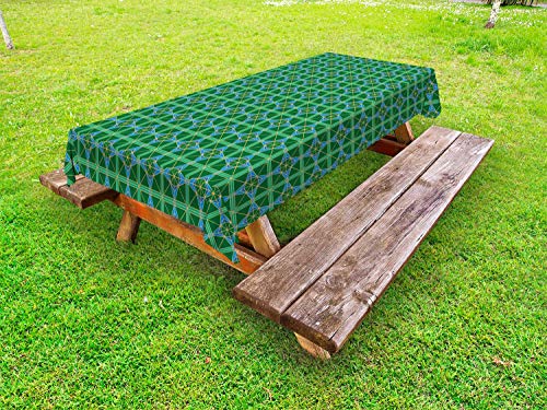 ABAKUHAUS Geometrico Tovaglia da Esterno, Piazze diagonali Strisce, Tovaglia da Picnic Lavabile Decorativa, 145 cm x 265 cm, Sea Green Forest Green