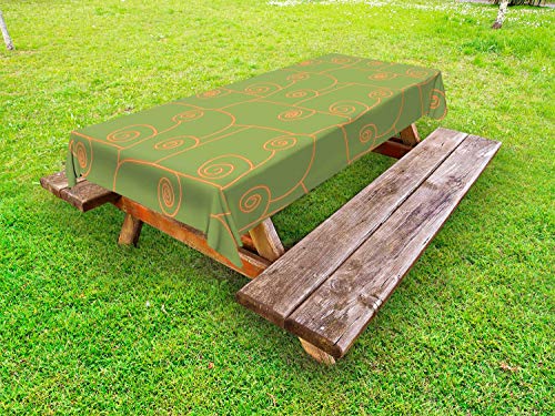 ABAKUHAUS Astratto Tovaglia da Esterno, Botanica Foglie di edera Graphic, Tovaglia da Picnic Lavabile Decorativa, 145 cm x 305 cm, Pallido Olive Green Albicocca