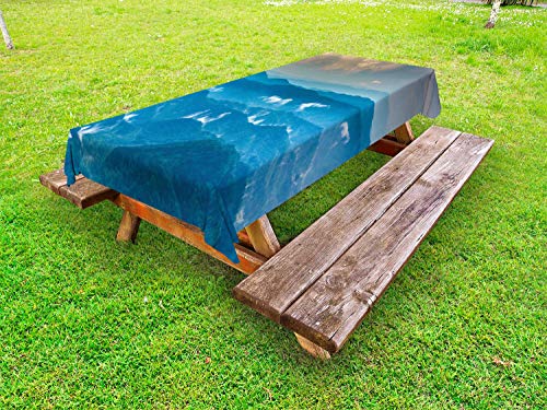 ABAKUHAUS Appalachian Tovaglia da Esterno, Nebbia in Roan Highlands, Tovaglia da Picnic Lavabile Decorativa, 145 cm x 210 cm, Tan Blue Sea
