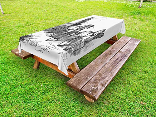 ABAKUHAUS Western Horse Tovaglia da Esterno, 4 Ruote del Carrello, Tovaglia da Picnic Lavabile Decorativa, 145 cm x 210 cm, Grigio Antracite